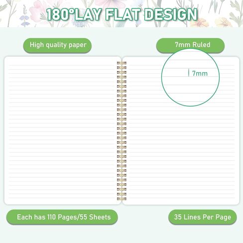 Spiral Notebook - Ruled Notebook/Journal, Lined Journal, 8.5'' x 10.5'', 55 Sheets/110 Pages, Journal for Women, Journal with Spiral Bound, Thick Paper, Back Pocket, Perfect for Office & School in Saudi Arabia