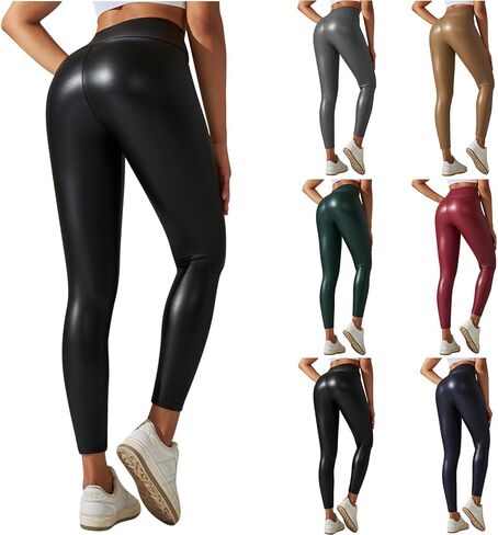 Leather Pants for Women Stretchy Leather Leggings Sexy High Waisted Tummy Control Pleather Pants Skinny Pu Trousers in Saudi Arabia