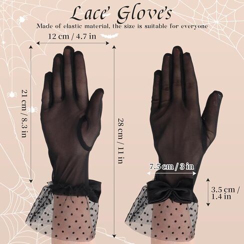 Women Lace Gloves Bow Short Prom Gloves Lace Tulle Sheer Mesh Mitten Accessories for Tea party Opera Funeral in Saudi Arabia