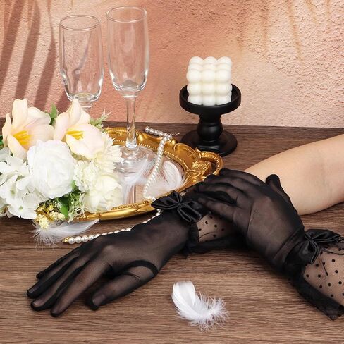 Women Lace Gloves Bow Short Prom Gloves Lace Tulle Sheer Mesh Mitten Accessories for Tea party Opera Funeral in Saudi Arabia