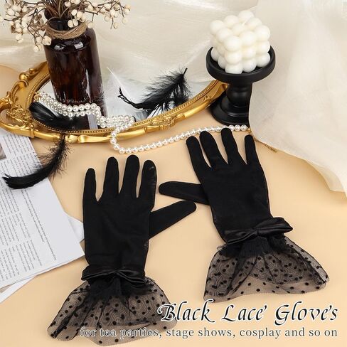 Women Lace Gloves Bow Short Prom Gloves Lace Tulle Sheer Mesh Mitten Accessories for Tea party Opera Funeral in Saudi Arabia