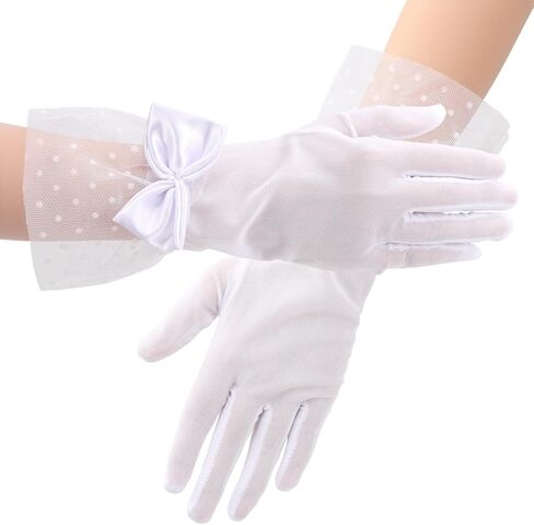 Women Lace Gloves Bow Short Prom Gloves Lace Tulle Sheer Mesh Mitten Accessories for Tea party Opera Funeral in Saudi Arabia