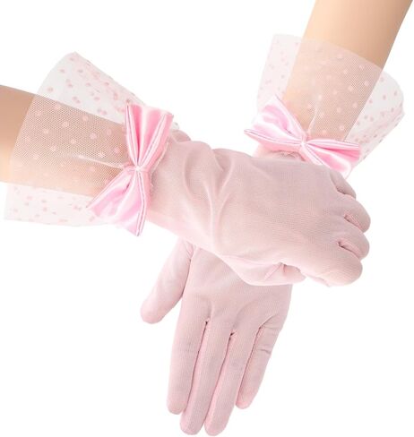Women Lace Gloves Bow Short Prom Gloves Lace Tulle Sheer Mesh Mitten Accessories for Tea party Opera Funeral in Saudi Arabia