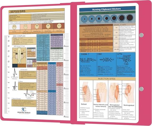 Nursing Clipboard with Nursing and Medical Edition Cheat Sheets Nursing School Essentials - Aluminum Foldable Nurse Clip Boards Essential Accessory for Efficient Patient Care (Pink) in Kuwait
