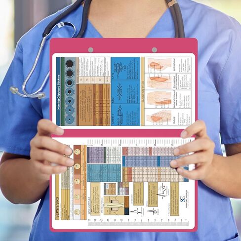 Nursing Clipboard with Nursing and Medical Edition Cheat Sheets Nursing School Essentials - Aluminum Foldable Nurse Clip Boards Essential Accessory for Efficient Patient Care (Pink) in Kuwait