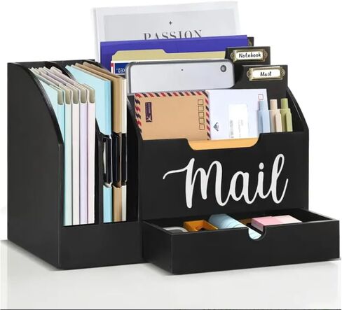 منظم بريد سطح المكتب الخشبي، سطح منظم بريد فانتسيون مع 6 حجرات ودرج، منظم درج مكتب خشبي لمجلد ورق الرسائل، أبيض in Kuwait