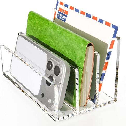 Clear Acrylic Desk Organizer – 3 Compartment Mail Holder & Letter Sorter for Office, Bills, Documents, Notebooks, Letter Tray – Modern Vertical File Rack for Home, Desk File Holder in Saudi Arabia