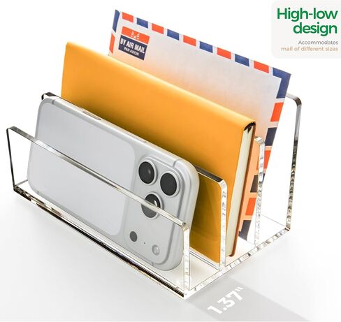 Clear Acrylic Desk Organizer – 3 Compartment Mail Holder & Letter Sorter for Office, Bills, Documents, Notebooks, Letter Tray – Modern Vertical File Rack for Home, Desk File Holder in Saudi Arabia