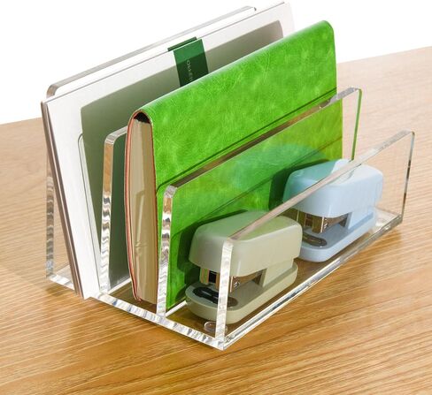 Clear Acrylic Desk Organizer – 3 Compartment Mail Holder & Letter Sorter for Office, Bills, Documents, Notebooks, Letter Tray – Modern Vertical File Rack for Home, Desk File Holder in Saudi Arabia