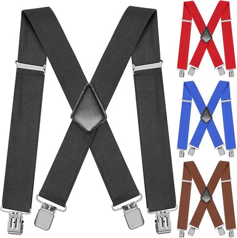 Skylety 4 Pack 2 Inch Adjustable Men's Suspenders Heavy Duty Suspenders with 4 Secure Clips for Jeans and Casual Trousers (Black,Red,Brown,Blue) in Saudi Arabia