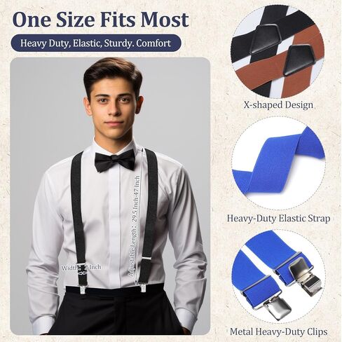 Skylety 4 Pack 2 Inch Adjustable Men's Suspenders Heavy Duty Suspenders with 4 Secure Clips for Jeans and Casual Trousers (Black,Red,Brown,Blue) in Saudi Arabia
