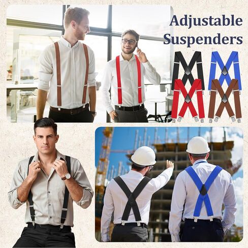 Skylety 4 Pack 2 Inch Adjustable Men's Suspenders Heavy Duty Suspenders with 4 Secure Clips for Jeans and Casual Trousers (Black,Red,Brown,Blue) in Saudi Arabia