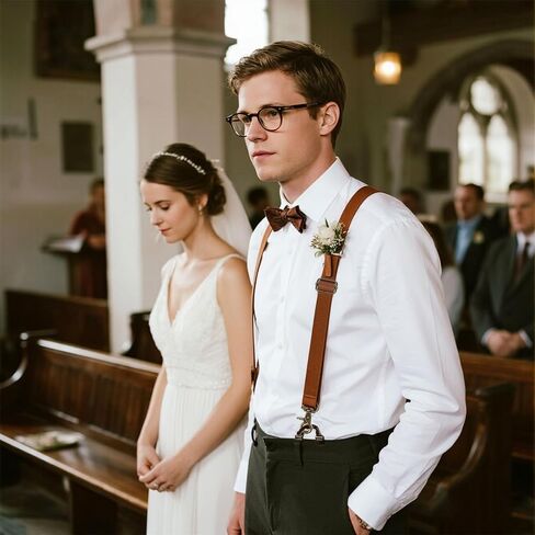 2pcs Brown Leather Suspenders for Men, Mens Suspenders for Jeans Dress Pants Heavy Duty with Clips for Seniors, Occidental Leather Suspender Straps Adjustable X Back Strap with Swivel Hooks in Kuwait