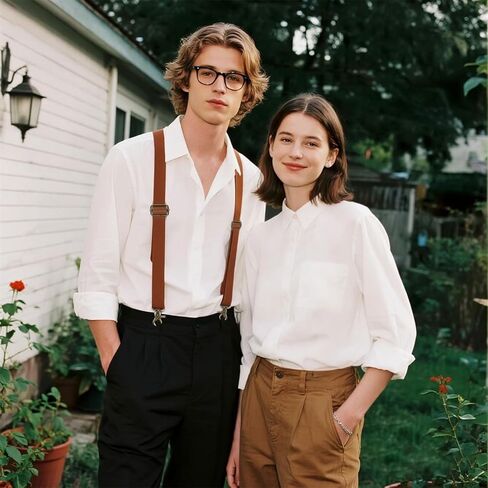 2pcs Brown Leather Suspenders for Men, Mens Suspenders for Jeans Dress Pants Heavy Duty with Clips for Seniors, Occidental Leather Suspender Straps Adjustable X Back Strap with Swivel Hooks in Kuwait