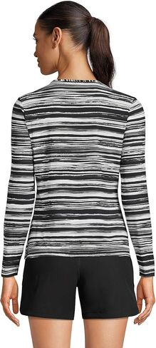 Lands' End Womens Long Sleeve Swim Tee Rash Guard Black/White Ombre Regular Large in Saudi Arabia