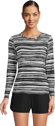 Lands' End Womens Long Sleeve Swim Tee Rash Guard Black/White Ombre Regular Large in Saudi Arabia
