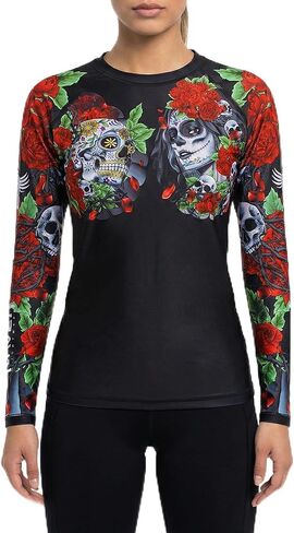 حذاء Raven Fightwear للسيدات من Calaveras y Rosas BJJ Rash Guard MMA باللون الأسود in Saudi Arabia