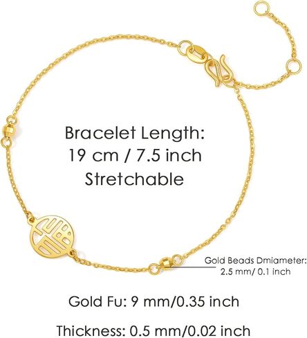 سوار من الذهب الصلب عيار 24 قيراط للنساء، مجوهرات من الذهب الخالص الحقيقي Dainty Fortune Fu Jewelry سوار ذهبي للرجال والصديقات in Saudi Arabia