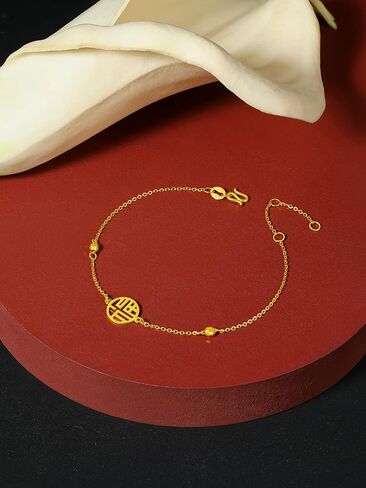 سوار من الذهب الصلب عيار 24 قيراط للنساء، مجوهرات من الذهب الخالص الحقيقي Dainty Fortune Fu Jewelry سوار ذهبي للرجال والصديقات in Saudi Arabia