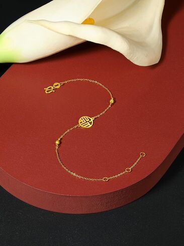 سوار من الذهب الصلب عيار 24 قيراط للنساء، مجوهرات من الذهب الخالص الحقيقي Dainty Fortune Fu Jewelry سوار ذهبي للرجال والصديقات in Saudi Arabia