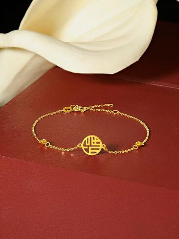 سوار من الذهب الصلب عيار 24 قيراط للنساء، مجوهرات من الذهب الخالص الحقيقي Dainty Fortune Fu Jewelry سوار ذهبي للرجال والصديقات in Saudi Arabia