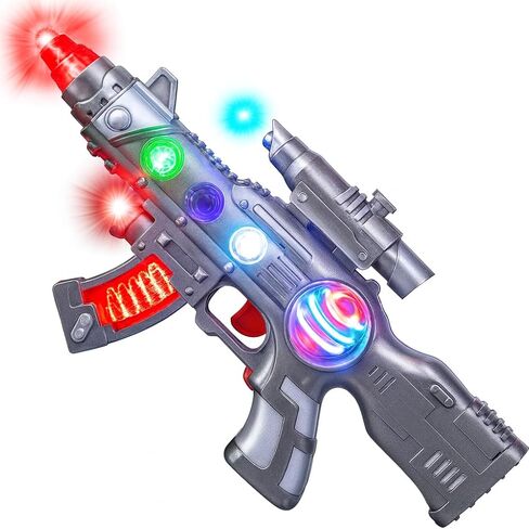 Light Up Spin Ball Blaster Toy Gun, 12.5 Inch Assault Rifle with Thrilling Multicolor LEDs and Sound Effects, Batteries Included, Really Cool Play Gun for Boys and Girls Halloween Customes in Saudi Arabia