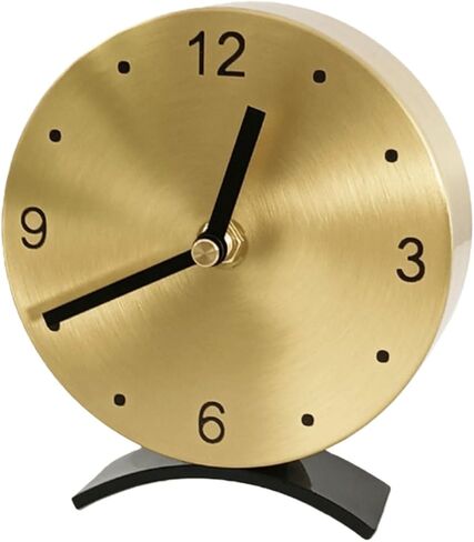 ساعة طاولة ذهبية صغيرة من النحاس الصلب - صامتة غير موقوتة، تعمل بالبطارية لرف غرفة المعيشة أو ديكور المكتب أو الرف in Kuwait