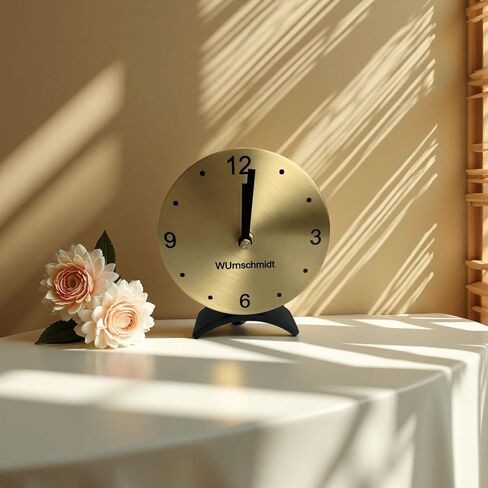 ساعة طاولة ذهبية صغيرة من النحاس الصلب - صامتة غير موقوتة، تعمل بالبطارية لرف غرفة المعيشة أو ديكور المكتب أو الرف in Kuwait