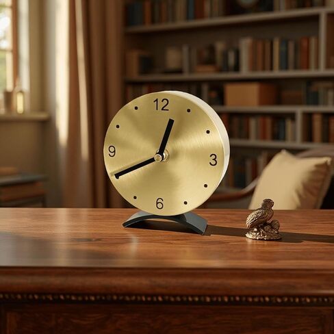 ساعة طاولة ذهبية صغيرة من النحاس الصلب - صامتة غير موقوتة، تعمل بالبطارية لرف غرفة المعيشة أو ديكور المكتب أو الرف in Kuwait
