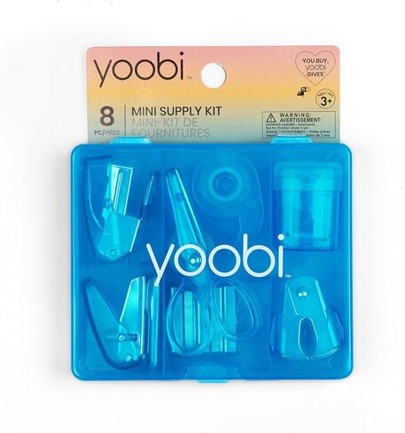 مجموعة لوازم المكتب الصغيرة Yoobi Blue - مجموعة لوازم مدرسية صغيرة للأطفال والكبار - تتضمن مقصًا ودباسة صغيرة ومزيل دبابيس ودبابيس وموزع أشرطة والمزيد - مجموعة لوازم المدرسة أو المنزل أو المكتب in Kuwait
