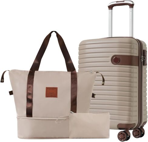 مجموعة حقائب حمل مكونة من 3 قطع، حقيبة ABS صلبة خفيفة الوزن مزودة بعجلات، مقاس 20 بوصة 22x14x9 معتمدة من شركة الطيران، كاكي in Kuwait