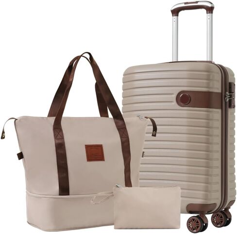 مجموعة حقائب حمل مكونة من 3 قطع، حقيبة ABS صلبة خفيفة الوزن مزودة بعجلات، مقاس 20 بوصة 22x14x9 معتمدة من شركة الطيران، كاكي in Kuwait