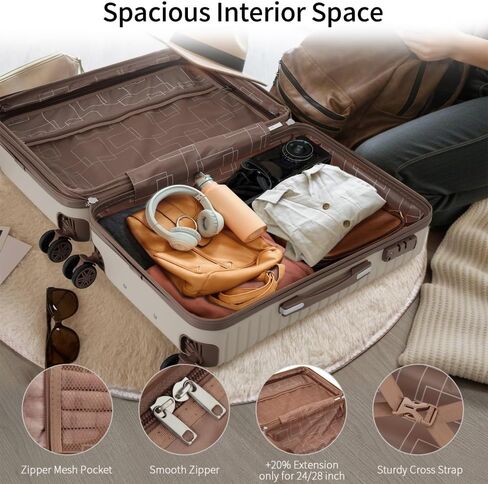 مجموعة حقائب حمل مكونة من 3 قطع، حقيبة ABS صلبة خفيفة الوزن مزودة بعجلات، مقاس 20 بوصة 22x14x9 معتمدة من شركة الطيران، كاكي in Kuwait