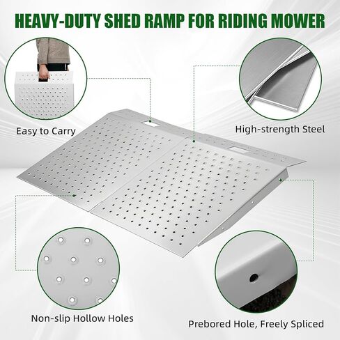 Heavy-Duty Shed Ramp for Riding Mower 2 PCS, 29" X 48" Shed Ramp, Anti-Slip Punch Plate Lawn Mower Ramps for Sheds, ATV, Motorcycles, Garages & Barns, 1500 Lb Capacity in Saudi Arabia