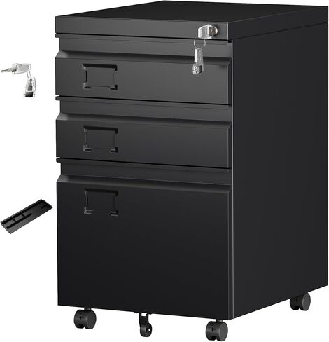 Aobabo 3 Drawer File Cabinet with Lock,Small Filing Cabinet Under Desk for Home Office Organizer Letters/Legal/A4,Required Assembly,Black in Kuwait