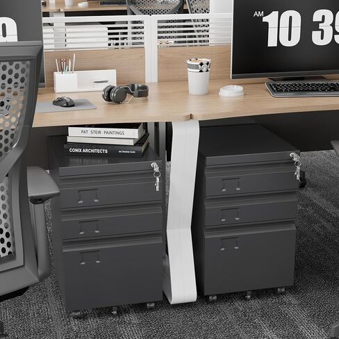 Aobabo 3 Drawer File Cabinet with Lock,Small Filing Cabinet Under Desk for Home Office Organizer Letters/Legal/A4,Required Assembly,Black in Kuwait