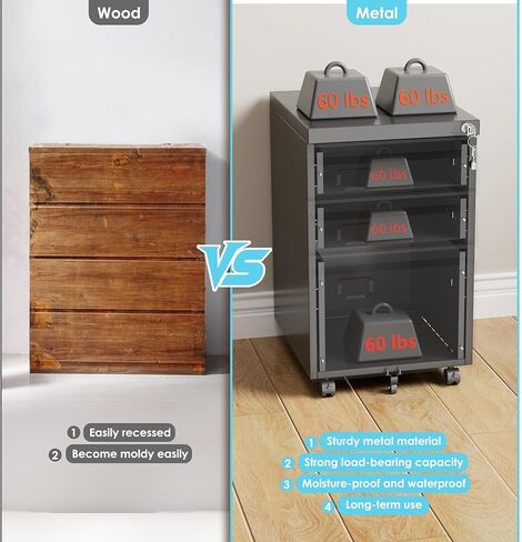 Aobabo 3 Drawer File Cabinet with Lock,Small Filing Cabinet Under Desk for Home Office Organizer Letters/Legal/A4,Required Assembly,Black in Kuwait