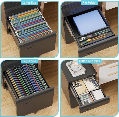 Aobabo 3 Drawer File Cabinet with Lock,Small Filing Cabinet Under Desk for Home Office Organizer Letters/Legal/A4,Required Assembly,Black in Kuwait