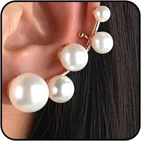 Gold Cluster Pearls Ear Cuff Earrings for Women Wedding Pearl Ear Crawler Climber Non Piercing Clip On Cartilage Earrings Prom Party Jewelry Gift in Saudi Arabia