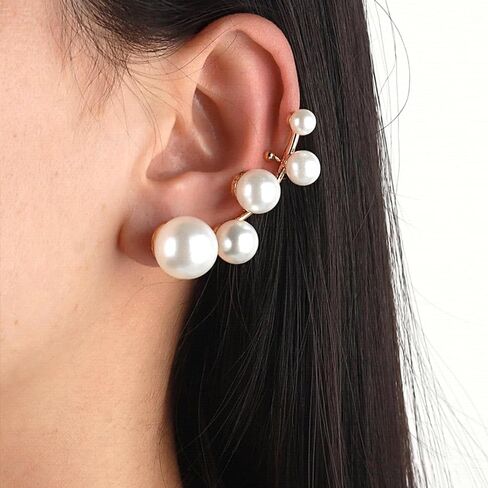 Gold Cluster Pearls Ear Cuff Earrings for Women Wedding Pearl Ear Crawler Climber Non Piercing Clip On Cartilage Earrings Prom Party Jewelry Gift in Saudi Arabia
