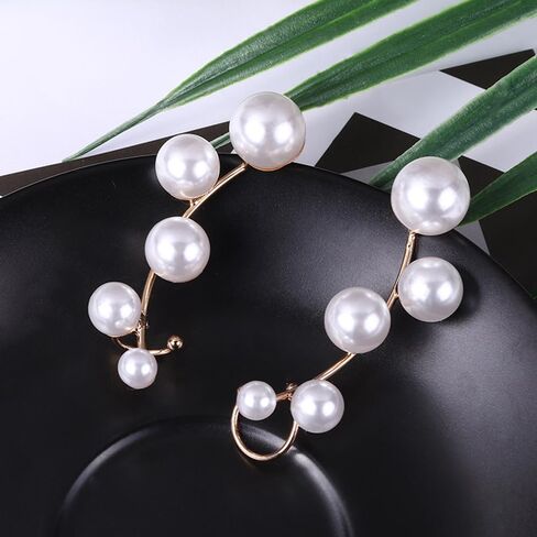 Gold Cluster Pearls Ear Cuff Earrings for Women Wedding Pearl Ear Crawler Climber Non Piercing Clip On Cartilage Earrings Prom Party Jewelry Gift in Saudi Arabia