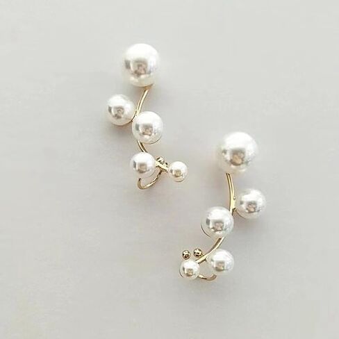 Gold Cluster Pearls Ear Cuff Earrings for Women Wedding Pearl Ear Crawler Climber Non Piercing Clip On Cartilage Earrings Prom Party Jewelry Gift in Saudi Arabia