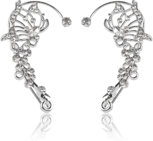 2 Pcs Butterfly Ear Cuffs Earrings for Women Butterfly Ear Wrap No Piercing Ears Clip Glitter Zircon Ears Jewelry for Renaissance Party Fairy Costume Cosplay Accessories Festival Gifts (Silver) in Saudi Arabia