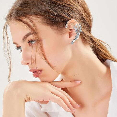 2 Pcs Butterfly Ear Cuffs Earrings for Women Butterfly Ear Wrap No Piercing Ears Clip Glitter Zircon Ears Jewelry for Renaissance Party Fairy Costume Cosplay Accessories Festival Gifts (Silver) in Saudi Arabia