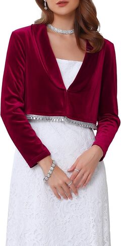 Women's Velvet Shrug for Dresses Evening Long Sleeve Sparkle Trim Bridal Wedding Elegant Cocktail Bolero in Saudi Arabia