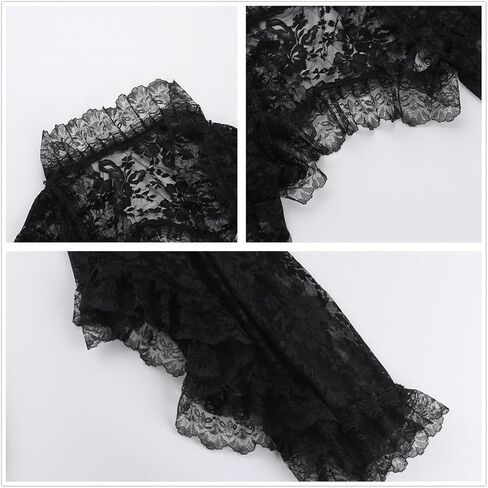 سترة نسائية بأكمام جرس من الدانتيل الفيكتوري - بلوزة قوطي شفافة بتصميم Steampunk من الأزهار لحفلات زفاف الديسكو in Kuwait