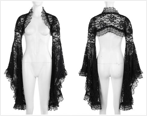 سترة نسائية بأكمام جرس من الدانتيل الفيكتوري - بلوزة قوطي شفافة بتصميم Steampunk من الأزهار لحفلات زفاف الديسكو in Kuwait