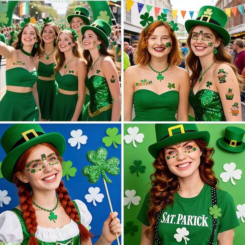 178 حزمة من إكسسوارات يوم القديس باتريك، إكسسوارات زينة سانت باتي، هدايا الحفلات، نظارات شامروك السائبة، أساور المعصم، قلادة وشم اللحية الخضراء، عملات معدنية لمستلزمات الحفلات الأيرلندية in Kuwait