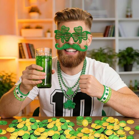 178 حزمة من إكسسوارات يوم القديس باتريك، إكسسوارات زينة سانت باتي، هدايا الحفلات، نظارات شامروك السائبة، أساور المعصم، قلادة وشم اللحية الخضراء، عملات معدنية لمستلزمات الحفلات الأيرلندية in Kuwait