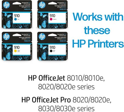 HP 910 Black, Cyan, Magenta and Yellow Ink Cartridge bundle (4 pack) | Works with HP OfficeJet 8010, 8020 Series, HP OfficeJet Pro 8020, 8030 Series in Saudi Arabia
